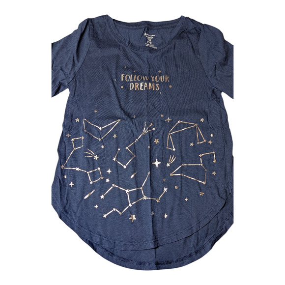 Members Mark Size 7-8 Long Sleeve Tee Navy Blue Follow Your Dreams Constellation - Picture 6 of 7